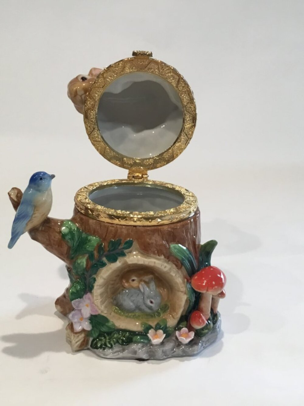 CWC 6.5" Ceramic Trinket Box Tree Stump Easter Bunny Rabbit Bird Butterfly - Picture 7 of 8